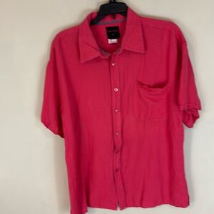 Linea Uomo Red Linen Blend Short Sleeve Button Up Shirt Size XL